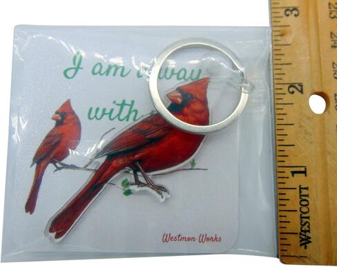 Cardinal Keychain with Sentiment Prayer Card Acrylic Key Ring Red Bird Set in Saudi Arabia