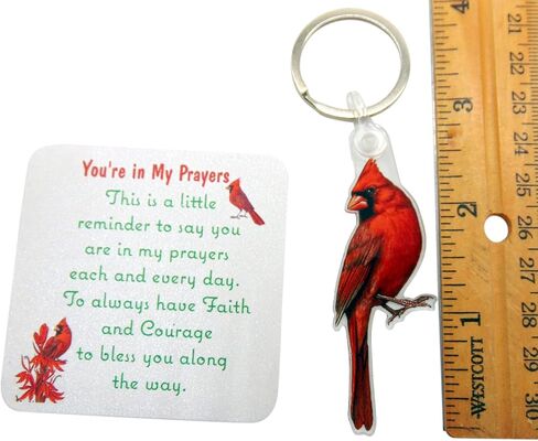Cardinal Keychain with Sentiment Prayer Card Acrylic Key Ring Red Bird Set in Saudi Arabia