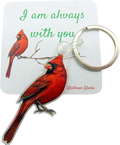 Cardinal Keychain with Sentiment Prayer Card Acrylic Key Ring Red Bird Set in Saudi Arabia