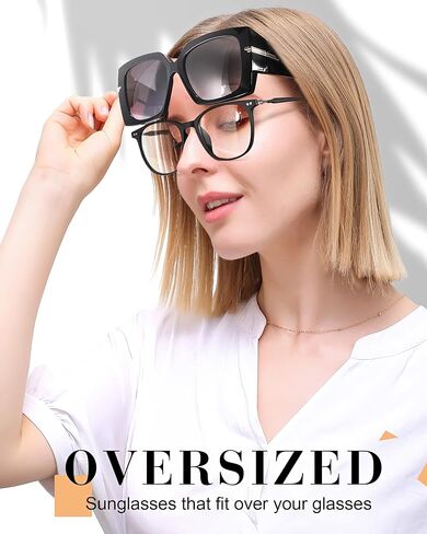 نظارات شمسية Myiaur Over Glasses للنساء مستقطبة للحماية من الأشعة فوق البنفسجية 400 كبيرة الحجم مربعة الشكل وعصرية (عبوة من قطعتين) in Kuwait