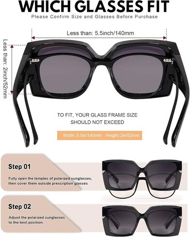 نظارات شمسية Myiaur Over Glasses للنساء مستقطبة للحماية من الأشعة فوق البنفسجية 400 كبيرة الحجم مربعة الشكل وعصرية (عبوة من قطعتين) in Kuwait