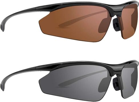 Epoch Eyewear 2 Pair Golf Sport Sunglasses Cadence Black w/Smoke & Black w/Amber Lens in Saudi Arabia