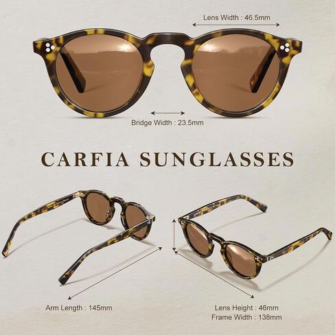 CARFIA Retro Polarized Sunglasses for Men UV400 Protection Round Handmade Acetate Driving Vintage Style Shades in Saudi Arabia