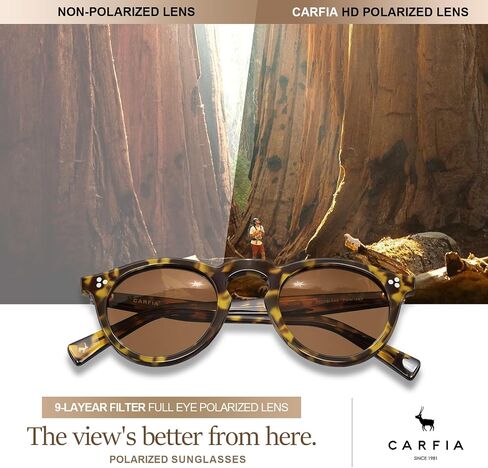 CARFIA Retro Polarized Sunglasses for Men UV400 Protection Round Handmade Acetate Driving Vintage Style Shades in Saudi Arabia