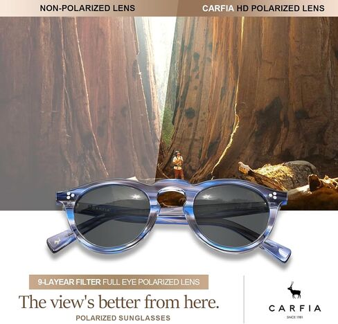 CARFIA Retro Polarized Sunglasses for Men UV400 Protection Round Handmade Acetate Driving Vintage Style Shades in Saudi Arabia