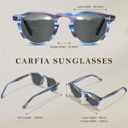 CARFIA Retro Polarized Sunglasses for Men UV400 Protection Round Handmade Acetate Driving Vintage Style Shades in Saudi Arabia