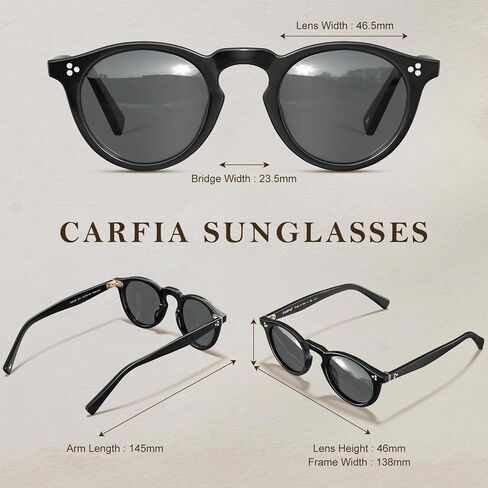 CARFIA Retro Polarized Sunglasses for Men UV400 Protection Round Handmade Acetate Driving Vintage Style Shades in Saudi Arabia