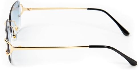 Rimless Gem Cut Unisex Square Trendy Retro 90's Hip Hop Hand Carved lens Baby Blue Tint Lens Gold Wire Frame Sun Glasses Frameless Rectangle Summer Shades Sunglasses For Men And Women in Saudi Arabia