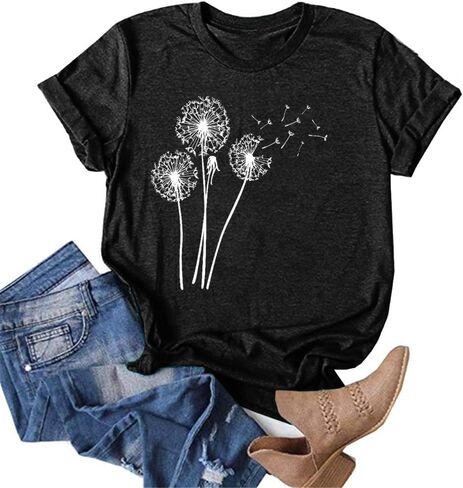 تي شيرت MaQiYa النسائي اللطيف Make A Wish Dandelion مطبوع عليه تي شيرت صيفي قطني عتيق برسومات جرافيكية in Kuwait
