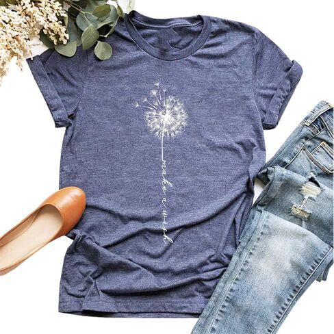 تي شيرت MaQiYa النسائي اللطيف Make A Wish Dandelion مطبوع عليه تي شيرت صيفي قطني عتيق برسومات جرافيكية in Kuwait
