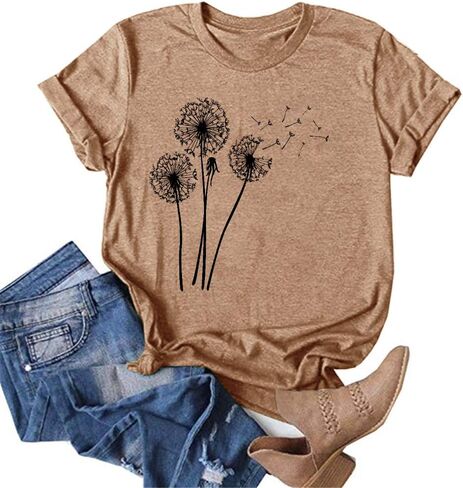 تي شيرت MaQiYa النسائي اللطيف Make A Wish Dandelion مطبوع عليه تي شيرت صيفي قطني عتيق برسومات جرافيكية in Kuwait