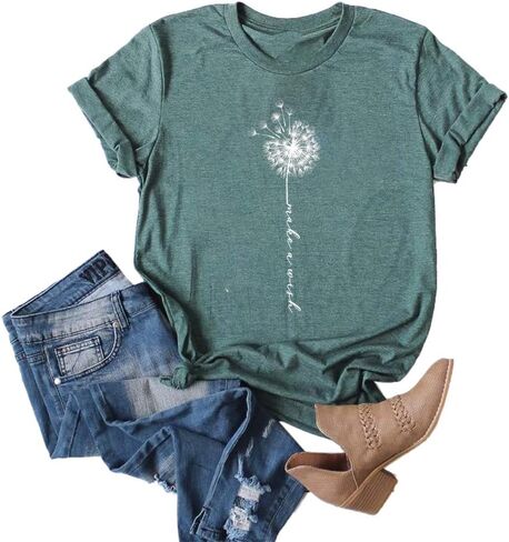 تي شيرت MaQiYa النسائي اللطيف Make A Wish Dandelion مطبوع عليه تي شيرت صيفي قطني عتيق برسومات جرافيكية in Kuwait