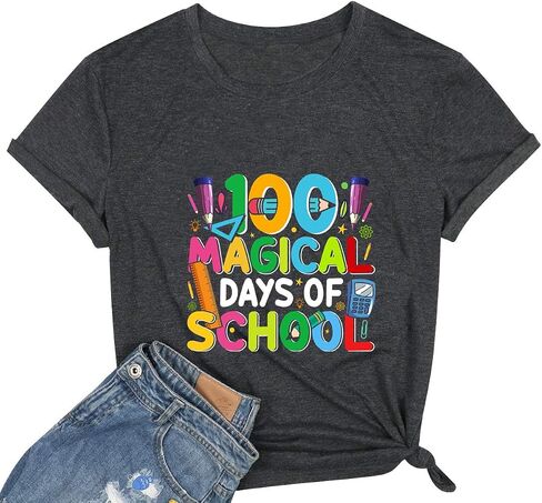 تي شيرت Happy 100th Day of School للنساء تي شيرت المعلم ذكرى يوم 100th تي شيرت جرافيك مضحك مبتكر in Saudi Arabia