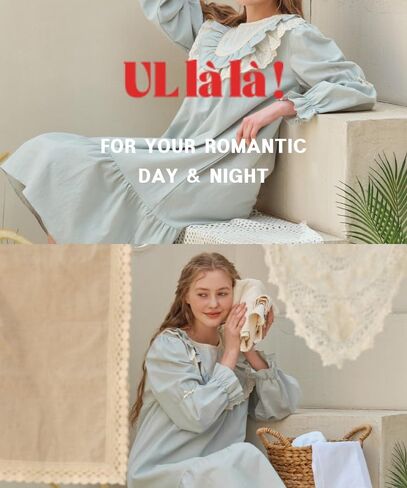 ULLALA Pajamas for Women Vintage Long sleeve 30'S Cotton Dimang One-Piece Mint Soft Sleepwear 1Piece one Size in Kuwait