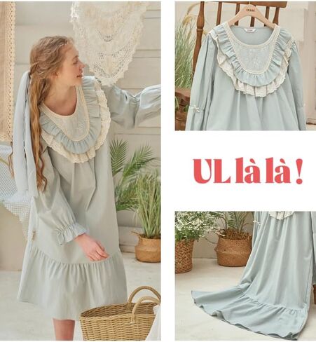 ULLALA Pajamas for Women Vintage Long sleeve 30'S Cotton Dimang One-Piece Mint Soft Sleepwear 1Piece one Size in Kuwait