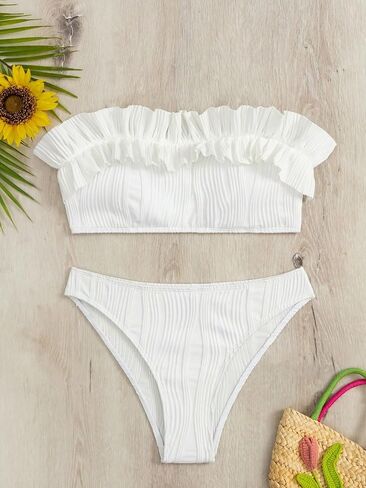 OYOANGLE Women's Spaghetti Strap High Waist Swimwear Bandeau Bikini Swimsuit Two Pieces Bikini Set in Saudi Arabia