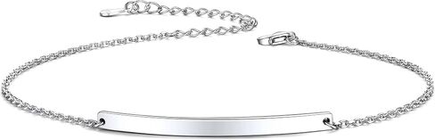 ChicSilver Customized Bar Bracelet 925 Sterling Silver Personalized Engraved Initial Name Link Bracelet Delicate Friendship Bracelet Minimalist Jewelry Birthday Gift in Saudi Arabia