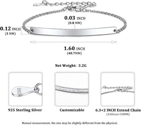 ChicSilver Customized Bar Bracelet 925 Sterling Silver Personalized Engraved Initial Name Link Bracelet Delicate Friendship Bracelet Minimalist Jewelry Birthday Gift in Saudi Arabia