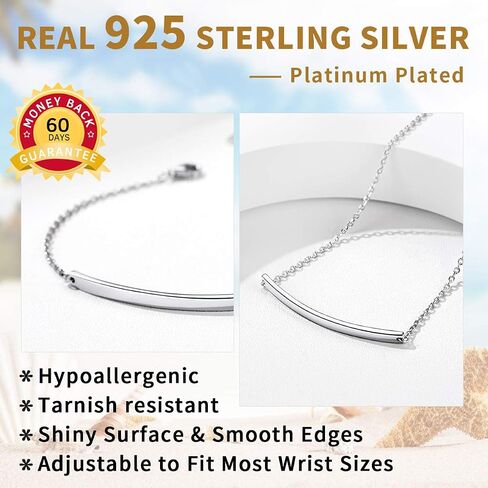 ChicSilver Customized Bar Bracelet 925 Sterling Silver Personalized Engraved Initial Name Link Bracelet Delicate Friendship Bracelet Minimalist Jewelry Birthday Gift in Saudi Arabia