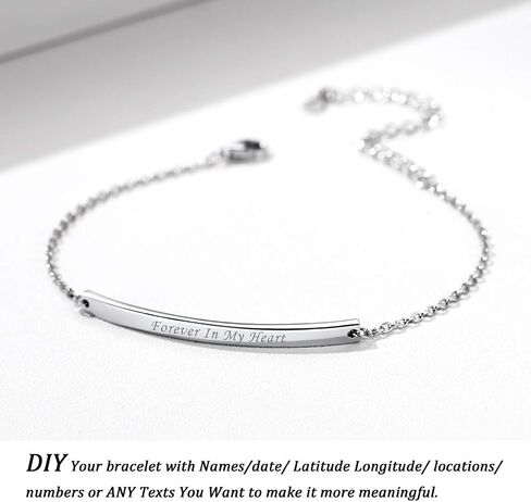 ChicSilver Customized Bar Bracelet 925 Sterling Silver Personalized Engraved Initial Name Link Bracelet Delicate Friendship Bracelet Minimalist Jewelry Birthday Gift in Saudi Arabia