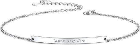 ChicSilver Customized Bar Bracelet 925 Sterling Silver Personalized Engraved Initial Name Link Bracelet Delicate Friendship Bracelet Minimalist Jewelry Birthday Gift in Saudi Arabia