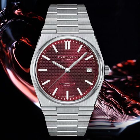 SPECHT&SOHNE Wine Red Men's Mechanical Wristwatch NH35 Automatic Watches Sapphire Crystal 37MM Stainless Steel Waterproof in Saudi Arabia