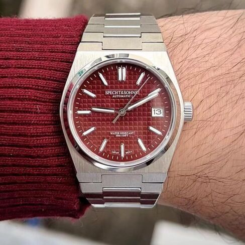 SPECHT&SOHNE Wine Red Men's Mechanical Wristwatch NH35 Automatic Watches Sapphire Crystal 37MM Stainless Steel Waterproof in Saudi Arabia