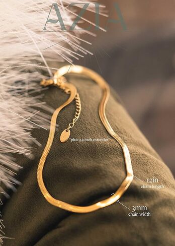 AZIA Jewelry سلسلة ذهبية قلادة للنساء، قلادة متعرجة للنساء، قلادات ذهبية للنساء، سلسلة ثعبان، سلسلة من الصلب التيتانيوم غير يتلاشى سلسلة عظم الثعبان (مطلية بالذهب 18 قيراط أو فولاذ التيتانيوم) in Saudi Arabia