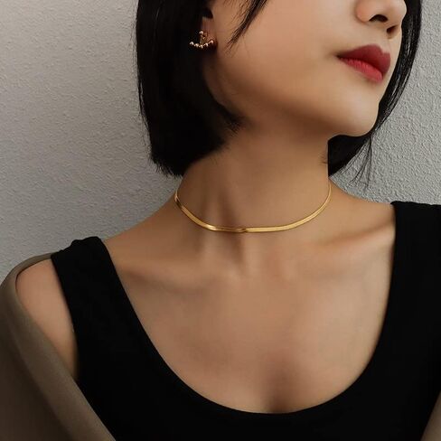 AZIA Jewelry سلسلة ذهبية قلادة للنساء، قلادة متعرجة للنساء، قلادات ذهبية للنساء، سلسلة ثعبان، سلسلة من الصلب التيتانيوم غير يتلاشى سلسلة عظم الثعبان (مطلية بالذهب 18 قيراط أو فولاذ التيتانيوم) in Saudi Arabia