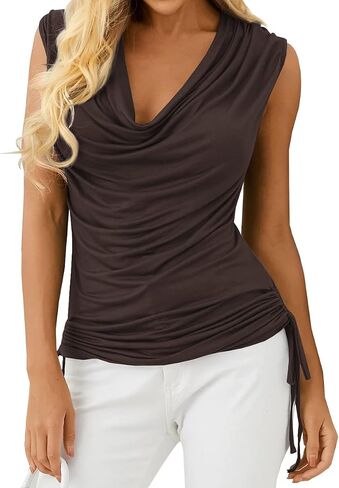 Veatzaer Women Cowl Neck Tank Tops Summer Ruched Sleeveless Casual Shirts Side Shirring Cotton Tops in Saudi Arabia