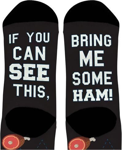 Funny Holiday Socks If You Can See This Bring Me Some Ham Food Themed Socks Novelty Crew Socks in Saudi Arabia