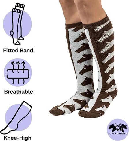 Forza Cavallo Premium Quality High Knee Horse Pattern Women's And Youth Equestrian Socks | One Size in Saudi Arabia