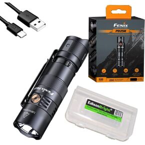 Fenix PD25R 800 Lumen LED flashlight, battery and EdisonBright acc carrying case bundle