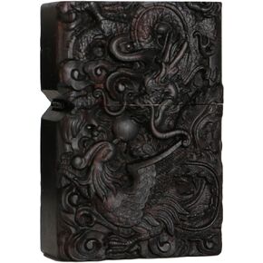 Natural Ebony Black Wood Carved Lighter Outer Casing for Zippo Insert Kit(1000 Arms Avalokiteshvara of Goddess 3#)