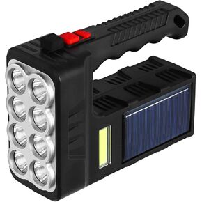 مصباح يدوي محمول يعمل بالطاقة الشمسية مع 8 مصابيح LED، 3 أوضاع مصابيح قابلة لإعادة الشحن، كشاف عالي اللومن للاستخدام في الهواء الطلق والطوارئ (أسود) in Kuwait