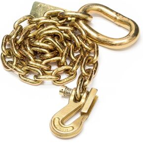 426181 3/8-inch x 5 ft. Gold Chromate Tractor Safety Binder Chain with Clevis Grab Hook Hook and Attachment Ring, 6600 lb. Load Capacity, Grade 70, for Farming, Logging, Construction