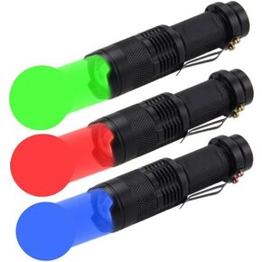 MODOAO High Power Red Green Blue LED Flashlight (3 Pack), Powerful Red Green Blue Flashlight, Red Green Blue Light Flashlight LED Light Torch for Astronomy, Aviation, Night Observation-Black
