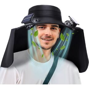 Fishing Hat with 2 Fan Solar Powered Wide Brim Sun Outdoor Hat USB Charging Fishing Cowboy Hats for Men Women