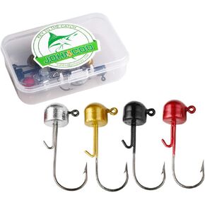 JOHNCOO Mushroom Style Jig Heads Lead Hook with 3D Redfish Eyes Treble Hooks Luminous Round Jig Head Fishing Hooks Kit for Trout Bass Mixed Weights Fishing Hooks Set
