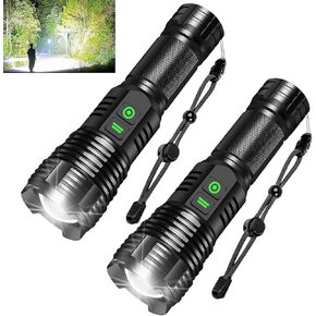 2 Pack Rechargeable Flashlights,High Power Waterproof Dual Button/Dual interfaceFlashlight for Emergency,Outdoor (No Batteries)