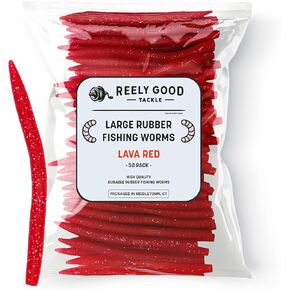 Reely Bass Lures (50 Pack), 5 Inch - Red Bass Fishing Soft Plastic Lures, Rubber Senko Worms for Bass Fishing, Wacky Worm Fish Bait, Fake Worms for Fishing