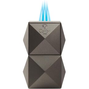 Colibri Quasar Triple Jet Flame Butane Table Lighter, Cigar Enthusiast's Choice with Blue Fuel Window, Adjustable Flame, Non-Slip Base (Silver)