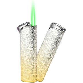 Butane Torch Lighter, Jet Torch Lighter, Windproof Cool Metal Lighters, Refillable Adjustable Jet Flame Cool Lighters for Father&Boy Friend Brithday Gift (Not Included Butane Gas(Gold)
