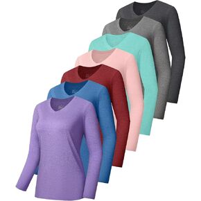 7 Pack Long Sleeve Workout Tops for Women Quick Dry Athletic Running Shirts UV Sun Protection V Neck T Shirts