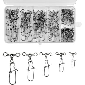 3 Way Snap Swivels 60PCS Fishing Swivel Tackles with Stainless Steel Duo Lock Snaps 26-83LB Round T Shape Fishing Lure Connectors for Saltwater Freshwater Catfish Rig Trolling Line