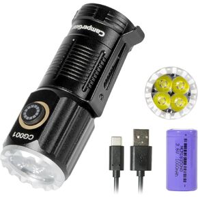 Small LED Rechargeable Flashlight, 1800 Lumens High Lumens Super Bright Mini EDC Flash Light for Camping Hiking Working and Home Use, Battery Included