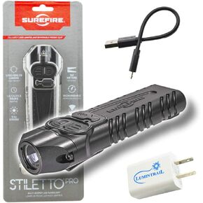 SureFire Stiletto PRO PLR-B Multi-Output Rechargeable Pocket Flashlight 1000 Lumen LED Bundle with a Lumintrail USB Wall Adapter