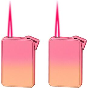 2 Pack Pink Yellow Metal Torch Lighter Cool,Jet Flame Windproof Lighters,Jet Torch Adjustable,Refillable Butane Lighter,BBQ Candles Kitchen