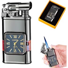 Windproof Lighter Vintage Watch Bezel Jet flame Torch,Lighter (Black-A)