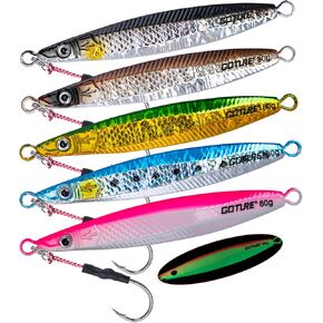 Goture Fishing Jigs Saltwater,60g-400g Vertical Jigs with Assist Hook, Speed Fast Jig Deep Sea Fishing Jigging Spoon Lures for Tuna, Salmon, Sailfish, Striped bass, Grouper Snapper, Kingfish